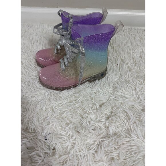 Justin Girls Glitter Gradient Lace-Up Boots Size 12 Pink Purple Silver Sparkle R - Picture 3 of 5